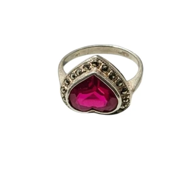 925 Pink Stone and Marcasite sterling silver Sz 7.5. Glows under UV Light!! - Picture 3 of 10